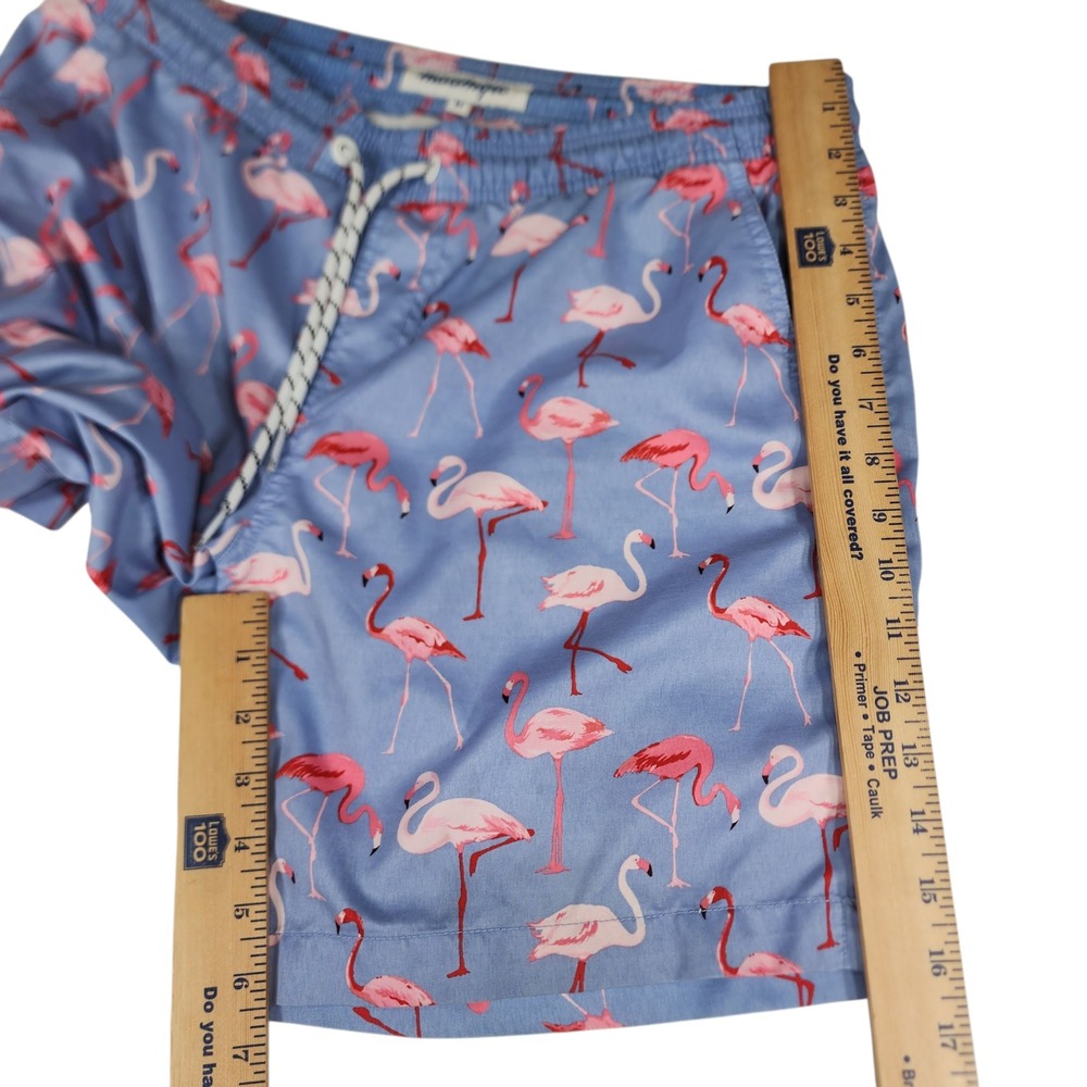 Maamgic Swim Trunks sz M Men Pink Flamingos Tropical Blue Pink 33x6.5 Resortwear - Picture 9 of 12